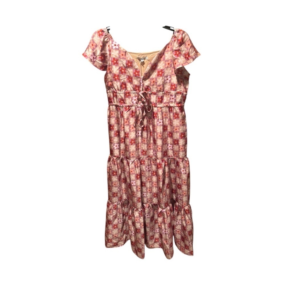 BTFL-life Florian Floral Grid Midi Dress in Pink Multi XS NWT